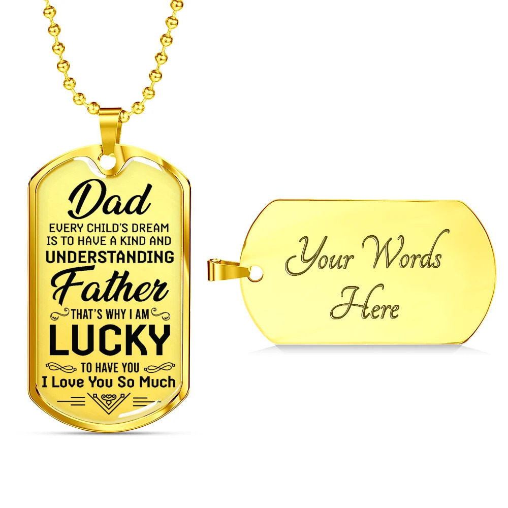 Love You Dad Personalized Engraved Gold Dog Tag Necklace Custom Name Date Gift